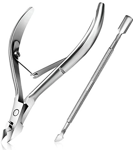 Cortador de cutículas con empujador de cutículas, removedor de cutículas Easkep, pinza profesional de acero inoxidable, cortador de cutículas, herramientas de manicura de pedicura para uñas y uñas de
