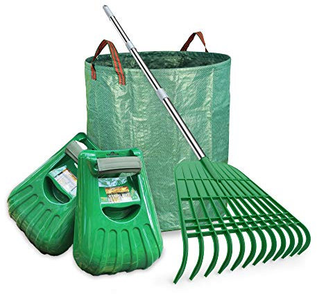 Gardzen Große Blattschaufel und 12 Zinken, Garten-Laubrechen-Set, kommt mit 2,8 l Gartentasche
