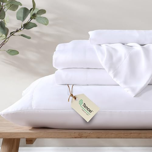 Ethos Natura 100% Eukalyptus zertifiziertes Tencel/Lyocell Satin Bettlaken-Set, Fadenzahl 400, seidig glatte Kühlblätter für alle Jahreszeiten, nachhaltig hergestellt, hypoallergen – Kingsize, weiß