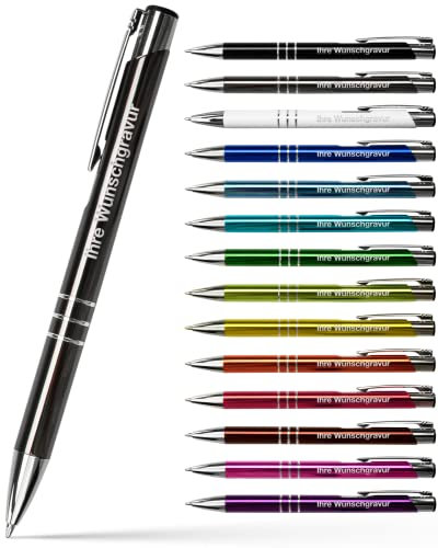 #teamludorf 25x Metall-Kugelschreiber mit Wunsch-Gravur - Personalisierte Kulis - Stift mit Namen - 14 Farben & 20 Schriftarten - 25 Stück - Grau