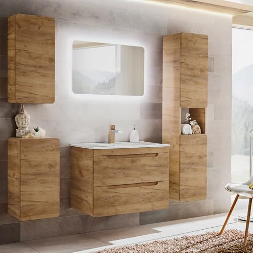 Lomadox Badezimmer Komplettset LUTON-56-CRAFT in Wotan Eiche Nb. B/H/T ca. 180/200/46 cm