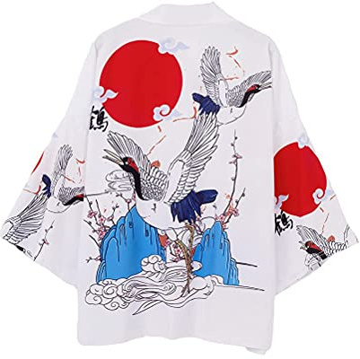 shownicer Herren Unisex Japanischen Kimono Cardiqan Bademantel Morgenmantel Robe Dreiviertel Ärmel Mit Lockerem Yin Yang und Drachen Drucken Unisex Lose Yukata Sommer Bluse Top T M