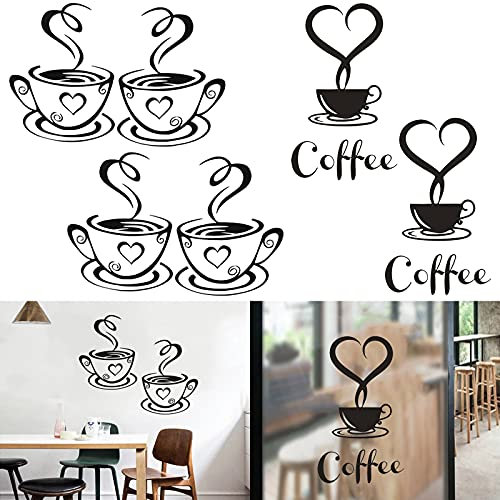 Paquete de 4 pegatinas de pared para taza de té de café, decoración de pared, carteles extraíbles de vinilo, para café, bar, restaurante, cocina, hogar, oficina, tienda, hotel, decoración de pared