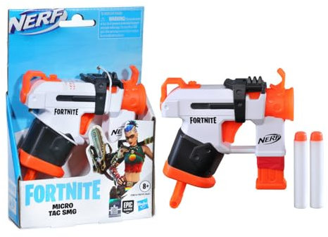 Nerf Fortnite Micro Tac SMG Mini Dart-Firing Blaster, Fortnite Tac SMG Equipment Design, include 2 freccette Nerf Elite