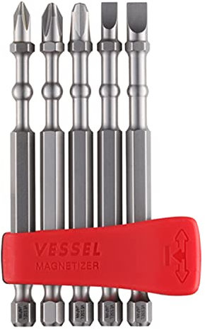 VESSEL IMAPCT Ball Torsions-Bit mit Mag-Ladehalter, 5-teiliges Set (+1, +2, +3, #4 (3/16 Zoll), #6 (1/4 Zoll), IBMG90K001, hergestellt in Japan von VESSEL