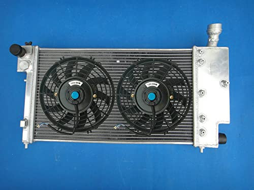 FSMOTO Radiador de aluminio + ventiladores para Peu-geot 106 GTI Rallye S16 / Saxo Chanson VIS VTR 16V 1996-2001 1.1/1.4/1.6L