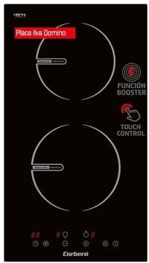 Corberó - Placas Domino Inducción de 2 Fuegos CCIG2902D | Potencia 3200W | Control Touch | 2 Boosters | Temporizador 99 Minutos | 9 Niveles de Potencia | Bloqueo de Seguridad, Negro, Acero inoxidable