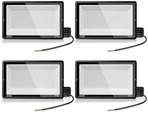 treoir LED Strahler Außen 500W, LED Fluter 50000LM Superhell LED Scheiwerfer Flutlicht, 3500K Warmweiß IP66 Wasserfest Außenstrahler für Hinterhof, Auffahrt, Türen, Garage, Flur, Garten