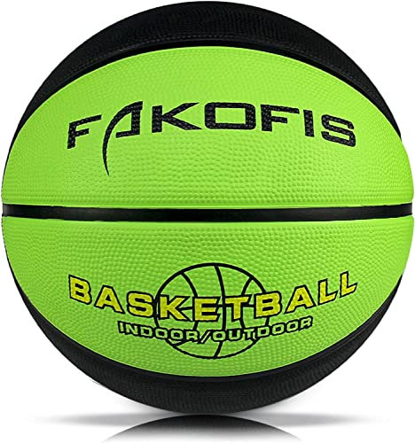 FAKOFIS Pallone da Basket,Pallacanestro per Bambini, Taglia 3, Taglia 5,Taglia 7, per Interni ed Esterni, per Principianti Verde 3