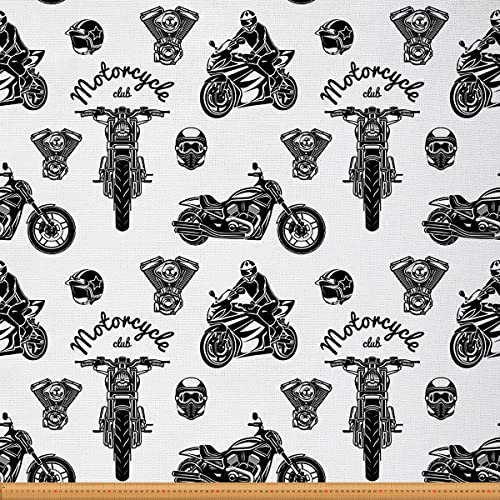 Loussiesd Motocross Fahrer Möbelstoff für Stühle Motorrad Muster Outdoor Stoff Meterware Extremsport Dekorationsstoff für Polster und Heimwerkerprojekte 92x160cm Schwarz Weiß