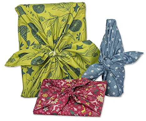 ROTH Geschenktuch - X-Mas, 3er Set, Furoshiki wiederverwendbar zum verpacken von Geschenken auf japanische Art