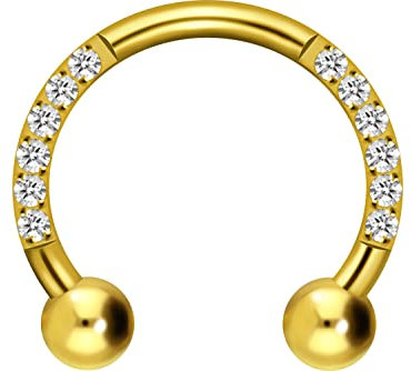 PIERCINGLINE Ohr-Piercing Titan Hufeisenform 10 Kristalle Piercing Nase Septum Helix Tragus Goldfarben 10 mm