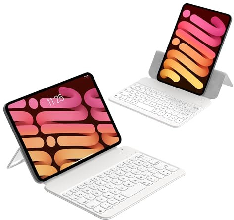 HOU Funda para Teclado para iPad Mini 7/6 (8.3 Pulgadas), Teclado inalámbrico Ultra Delgado Solo 210 g, Cubierta Protectora magnética Compatible con iPad Mini 6ª and 7ª generación 2021,Blanco