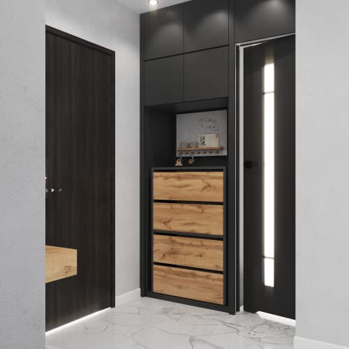 MRBLS Schuhschrank für den Flur | Schuhregal modular | Schrank mit Platz zum Aufbewahren von Schuhen | Schuhbank mit die Klappe | Schuh-Kommode (Grau Matt - Wotan) – 60 x 50 x 36 cm (B/H/T)