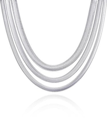 RUGGED steel Edelstahl Schlangen-Ketten Set 3 Halsketten (5/6 / 8 mm) Layering Look (inkl. Schmuck-Box) (Silber, 45)
