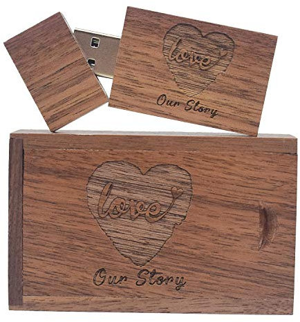 Clé USB 64 Go 3.0 Bois avec Son Petit Coffret en Bois Massif Assorti, pour Mariage, Photographie, bébé, Floral