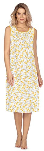 e.Femme® Chemise de nuit sans manches 1093 pour femme, 100 % coton, Roses orange, 44