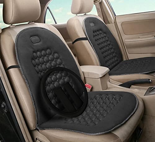 Auto Accessori Lupex - Coppia di schienali universali anteriori con coprivolante e 2 copri cintura, colore grigio tessuto poliestere, per sedili auto, furgone, con 92 sfere massaggianti