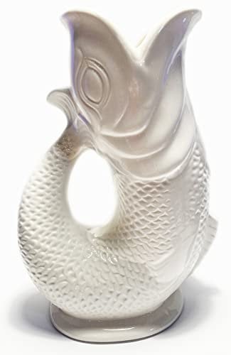 Mazeology 's White Porcelain Gurgle Fish Shaped Water Jug 1,5 Liter Fassungsvermögen 26,7 cm hoch