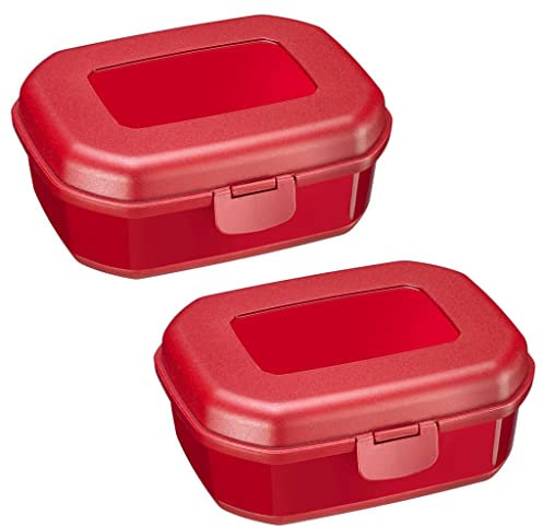 Westmark 2 Brotdosen/Snackboxen -Maxi- 935 ml, mit Klick-Verschluss, Höhe: ca. 7,4 cm, Kunststoff, Rot, 235222E3