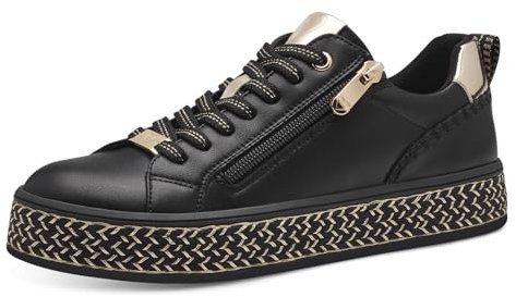 MARCO TOZZI Damen Sneaker flach mit Reißverschluss Bequem, Schwarz (Black Comb), 38 EU