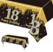 137 x 274 cm Schwarz und Gold zum Geburtstag Tischdecke Schwarz Gold Tischdeko für Mann Frau 18. Geburtstag,Rechteckige Kunststoff Tischdecke für Partydekorationen zum 18. Geburtstag