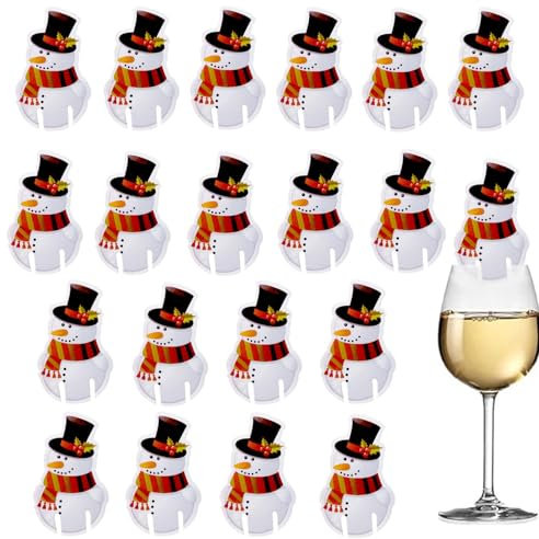 ASSUGO Weihnachts schneemann Glas markierung trinkgläser, 20pcs glasmarkierer Weihnachten weihnachtstisch deko, Weinbecher Karten Für Weihnachten weihnachtsglas