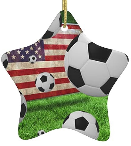 Weihnachtsschmuck Fußball USA Amerikanische Flagge Gedruckt Keramik Hängende Ornament mit Goldschnur Porzellan Weihnachtsbaum Ornament Dekorationen