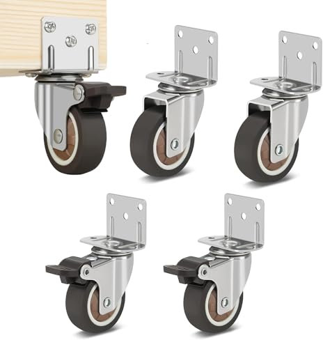 4 Stück L-Förmige Rollen für Möbel 1,25 Zoll L-Montageplatte Möbelrollen für Krippen, Möbel, Pflanzenständer, Lenkbare Rollen Gummi mit Bremse(2 mit Bremsen+2 ohne Bremsen)