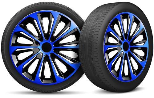 Radkappen 15 Zoll Radzierblenden 4er Set passend für alle Stahlfelgen - Einstellbarer Sicherungsring - Schwarz Blue