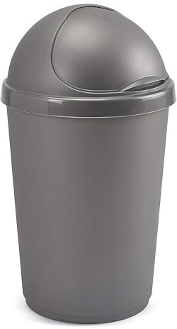 VR7 50L SILVER Kitchen Bullet Bin, Rubbish Bin with Large Opening Flap, Plastic Bin, Ideal Dustbin for Home, Bedroom, and Office Use, Plastic Kitchen Bin, Waste paper Bin, Indoor Trash Basket