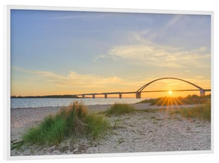 artboxONE Poster mit weißem Rahmen 18x13 cm Reise Abends am Fehmarnsund Strand - Bild fehmarn düne dünengras