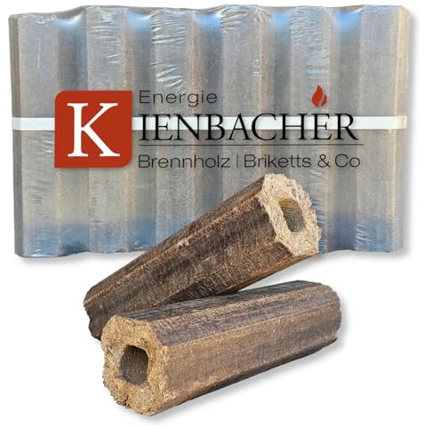 120kg PiniKay Holzbriketts Hartholz Briketts im Paket aus Buche- und Eiche Octagon Form Brenn Kamin Ofen Heiz Holz Grill Smoker Gluthalter Premium Brikett | Energie Kienbacher (120kg)