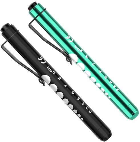 Diagnostikleuchte Pupillenleuchte, RISEMART 2 Stück Wiederverwendbare LED Stiftlampe mit Taschenclip alsr Krankenschwestern Ärzte Schüler Stiftlicht(Schwarz und Marsgrün)