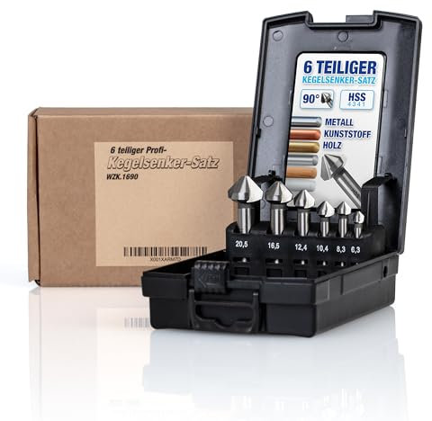 NTG Juego de avellanadores cónicos, 6,3-20,5 mm, 6 piezas, avellanador cónico 90°, acero HSS, avellanador y desbarbador para madera, metal y plástico, incluye caja de almacenamiento, trabajo preciso y