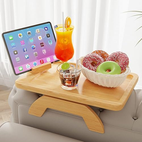 Uwenkjie Armchair tableSofa armrest tray table pine rotating bracket foldable rectangular sofa armrest tray clip on sofa side table armchair traycouch arm table