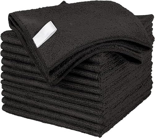 Clim Profesional 12 Bayetas de Microfibra Multiusos | Resistentes y Duraderas en Color Negro | Pack con 12 paños Extra Grandes 38x40 cm | Reutilizables y Lavables