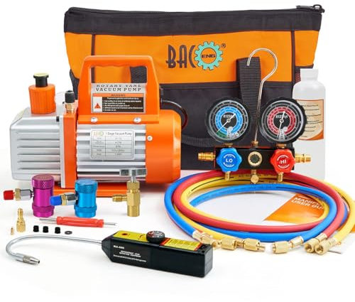 BACOENG R1234yf AC Vacuum Pump and Gauge Set, 4 CFM HVAC Vacuum Pump with Leak Detector for R1234yf Refrigerant, with Can Tap and Quick Couplers
