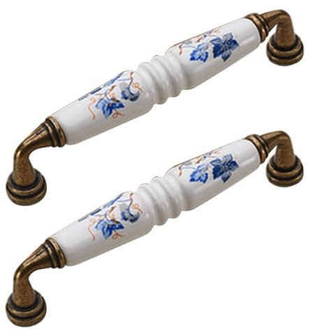 2 Piezas Tiradores de Gabinete de Cocina Pomos de Cerámica para Muebles Vintage Tiradores para Puertas de Cocina con Tornillos para Armario Cajón Dormitorio (Hole pitch:128mm,C)
