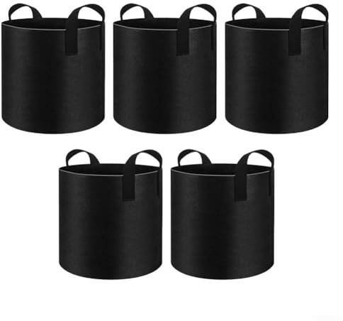 Vilgftyiet Lot de 5 pots de culture ronds en tissu aéré – Sacs de culture polyvalents de 3 à 35 litres – Sacs de culture de légumes de jardin noirs pour légumes, fleurs, plantes et fruits (35 x 22 cm)