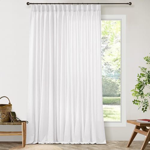 Extra Wide Extra Long Sliding Door Pinch Pleated Curtains 102 Inches Long 100 Inch Wide Sheer White Modern Farmhouse Linen Curtains for Living Room Patio Bedroom Window Pleat Drape with Hooks Rings