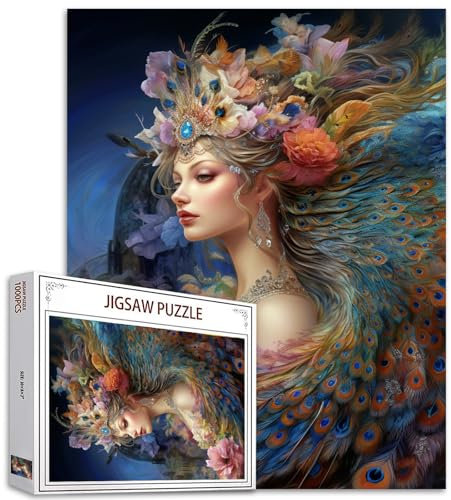 Tucocoo 1000-teiliges Puzzle für Erwachsene, Feenfrau, Federmalerei, Puzzle, schöne Blumen, Mädchen, Kunstpuzzles für anspruchsvolle Familienaktivitäten, buntes DIY-Puzzle, Wanddekoration, Geschenke