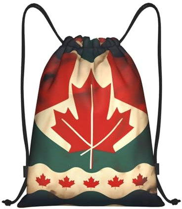 HJLUUFT Retro-Tasche mit Kanada-Flagge, stilvoller und praktischer Rucksack mit Kordelzug für alle Ihre Bedürfnisse, Schwarz, Small