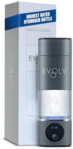 EVOLV Hydrogen Water Bottle Generator - SPE & PEM Water Ionizer 5.42PPM, Highest Concentrated Dose - 8oz Hydrogenated Water Bottle for Improved Energy & Inflammation Support - Convenient & Easy to Use