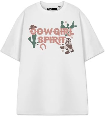 Show Me The Merch Women's White Cowgirl Spirit Graphic Tee | Short-Sleeved T-Shirt with Western Vibe | Trendy Rodeo Apparel for Ladies | Casual Summer Fashion Top | Women and Girls Unique Gift