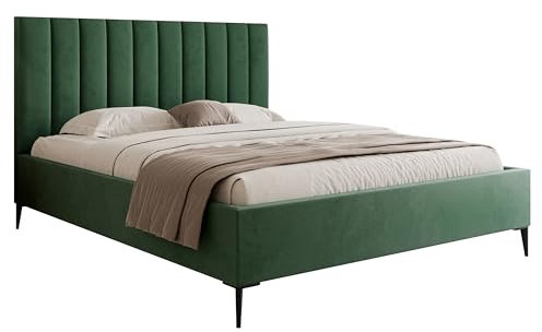 DomiMeble DomoHome Schlafzimmer Bett, Elegantes Polsterbett Mona Slim III Mit VELUTTO Stoff – Ideal Für Jedes Schlafzimmer, Hochwertige Verarbeitung Und Komfort 180x200 cm, Grün