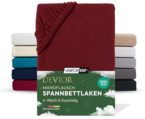 Devior Mikroflausch Winter Spannbettlaken, Bordeaux, 90x200-100x200 cm – Flauschig weich & wärmend – Mikrofaser mit 190 g/m²– Winter-Spannbetttuch für Topper & Matratzen – Oeko-TEX Zertifiziert