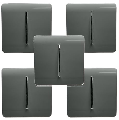 Trendi Modern 1 Gang 1 or 2 way Screwless Rocker Light Switch in Charcoal Grey (Pack of 5)