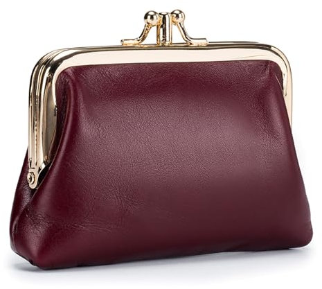 Karoukee Porte-Monnaie en Cuir Véritable pour Femme, Petit Portefeuille avec 2 Compartiments Séparés, Porte-Monnaie Élégant pour Femme, Fermeture à Clip Dorée