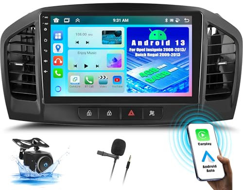OiLiehu 4+64G Android 13 2 DIN Radio Carplay Android Auto para Opel Insignia 2008-2013/Buick Regal 2009-2013 Pantalla Radio Coche 9 Pulgadas con Enlace Espejo Bluetooth FM RDS GPS WiFi SWC DSP/EQ
